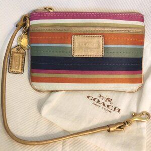 Coach Lim Ed Horizontal Stitch Legacy Stripe Pocket Wristlet in Brass/Multi, EUC